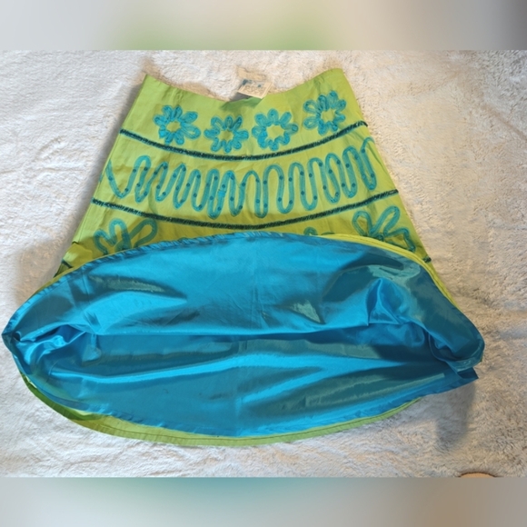 Anthropologie Basil & Maude Size 12 A-Line Full Skirt Beaded Sequins Green Blue - Picture 3 of 7